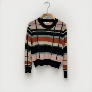 Ella Moss Sweater L Striped Hot Sauce Check Denise  Multicolor Rust Black Boho